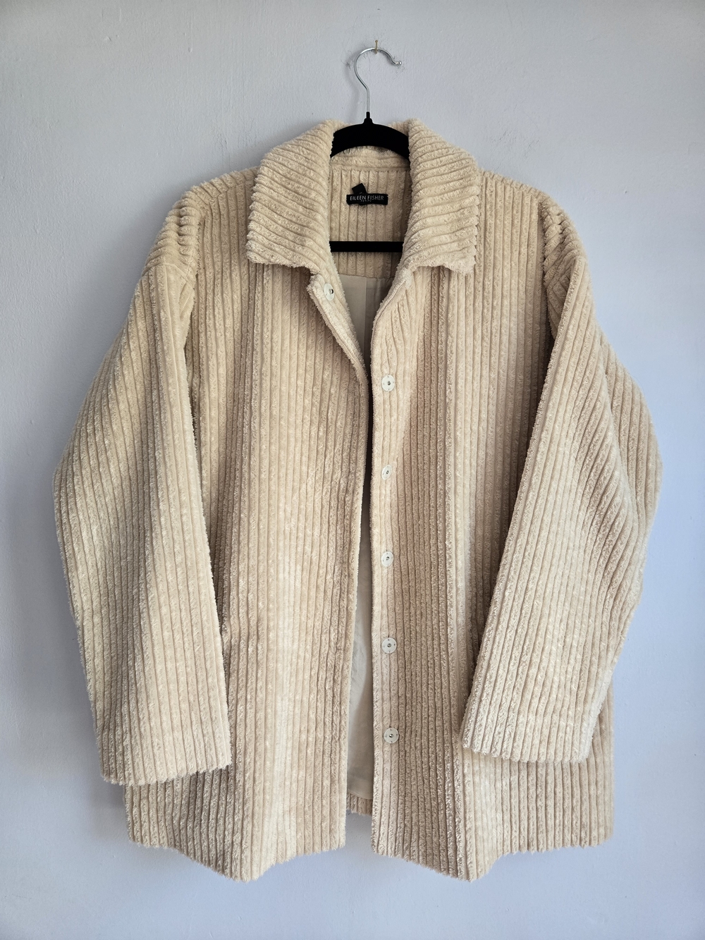 Eileen Fisher NWOT Cream Organic Cotton Corduroy Snap Front Jacket Sz LP